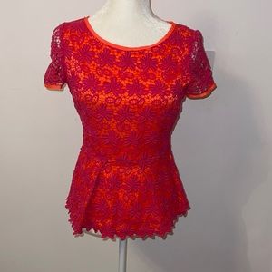 Elie Tahari embroidered pink and orange blouse size XS